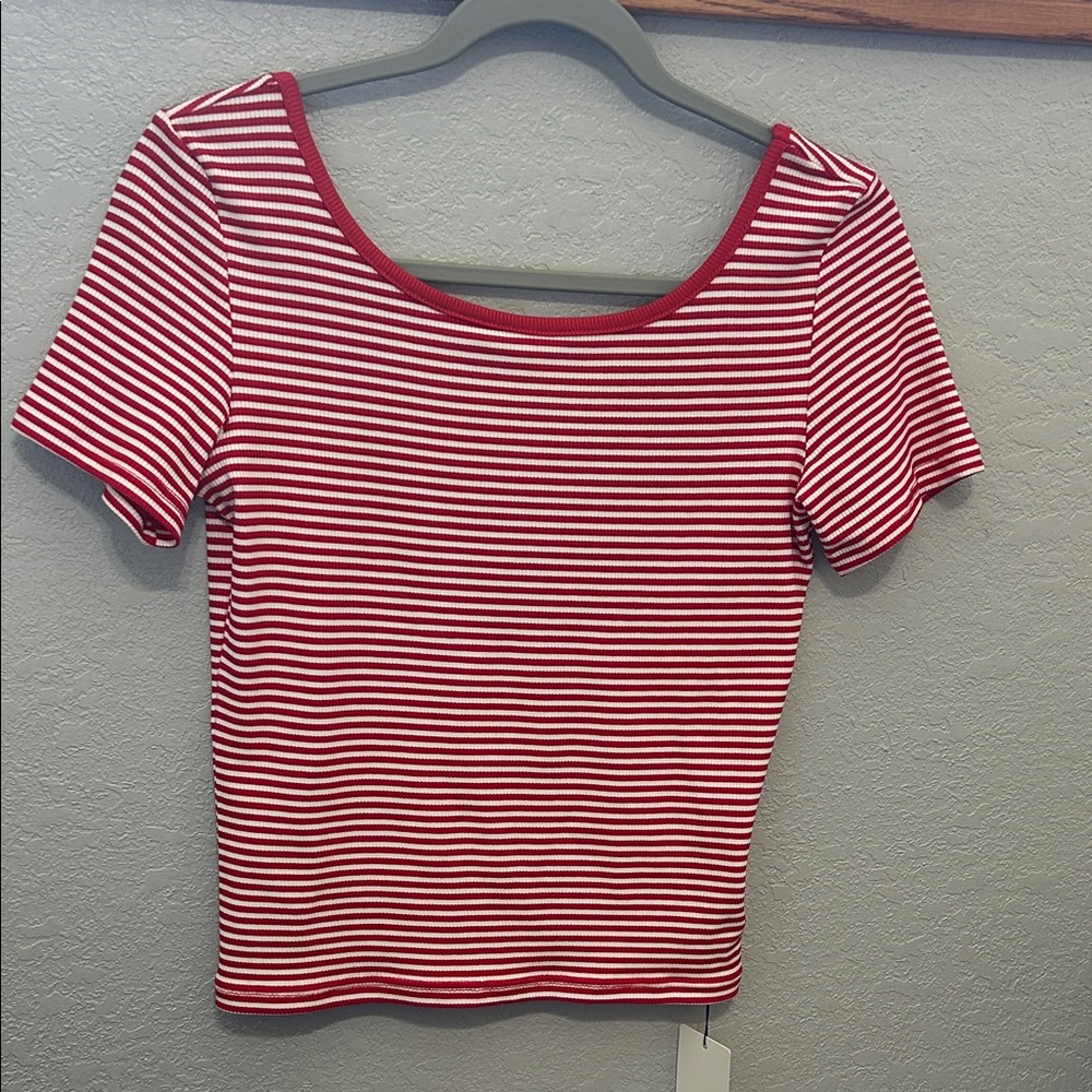 Red and White Striped Women's Top